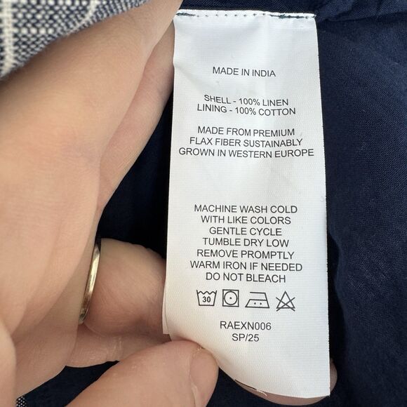 Quince European Linen Tank Mini Dress Size Small Chambray Striped Blue Pockets - Picture 11 of 12